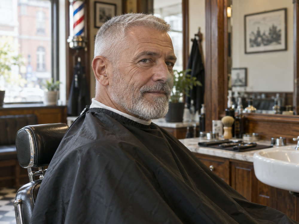 Short crew cut and beard trim