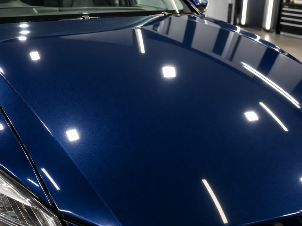 The bonnet after paint correction: deep, even gloss with clean reflections